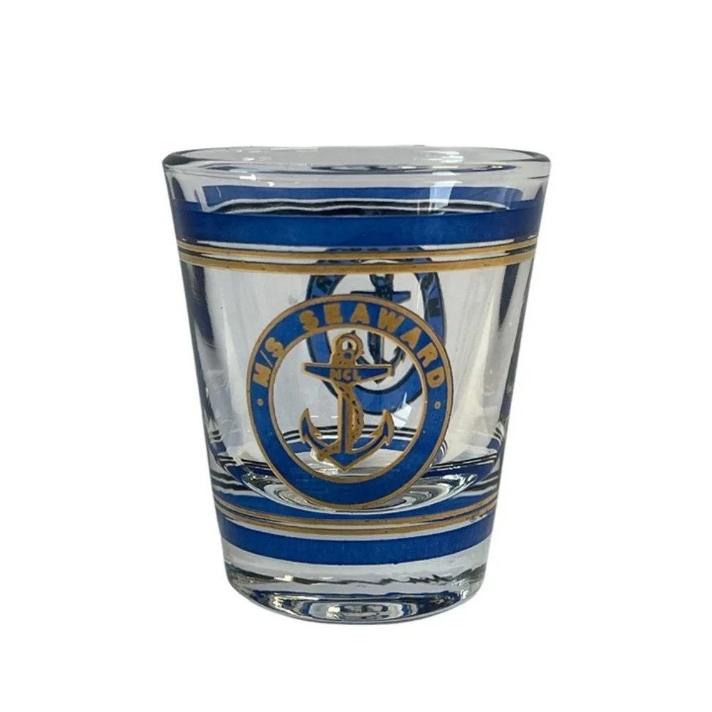M/S‎ Seaward Shot Glass Nautical Blue Gold Anchor Souvenir Cruise Ship